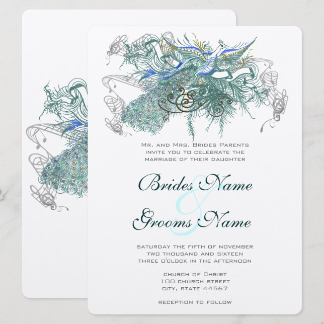 Fairy Tale Peacock Wedding Invitations (Front/Back)