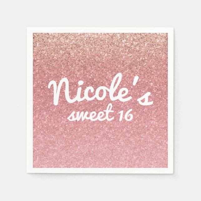 Fairy Tale Pink Glitter Sweet 16 Birthday Party Napkin (Front)