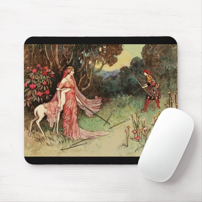 Fairy Tale Princess And White Deer Mouse Mat (With Mouse)