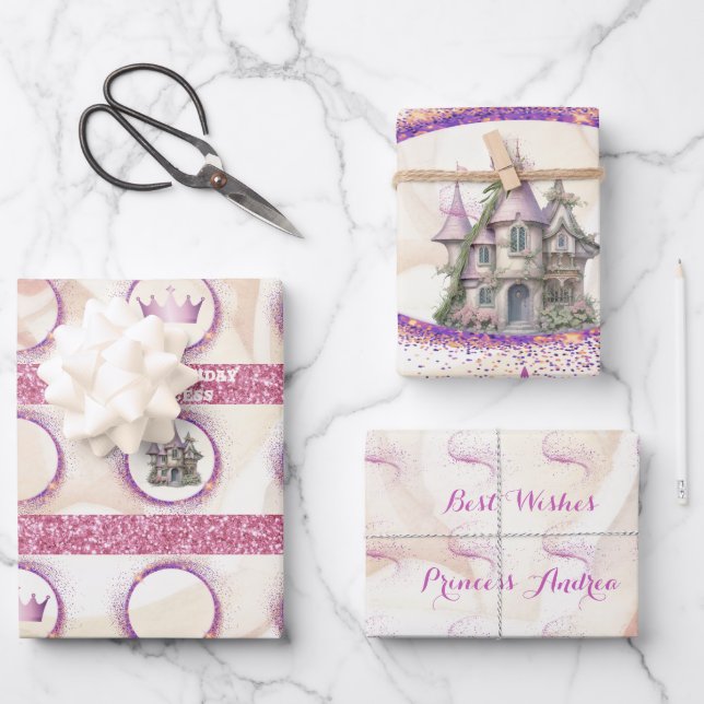 Fairy Tale Princess Birthday Wrapping Paper Sheet (Front)