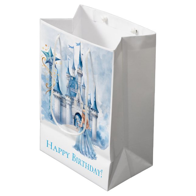 Fairy Tale Princess Castle Girl Birthday Medium Gift Bag (Front Angled)