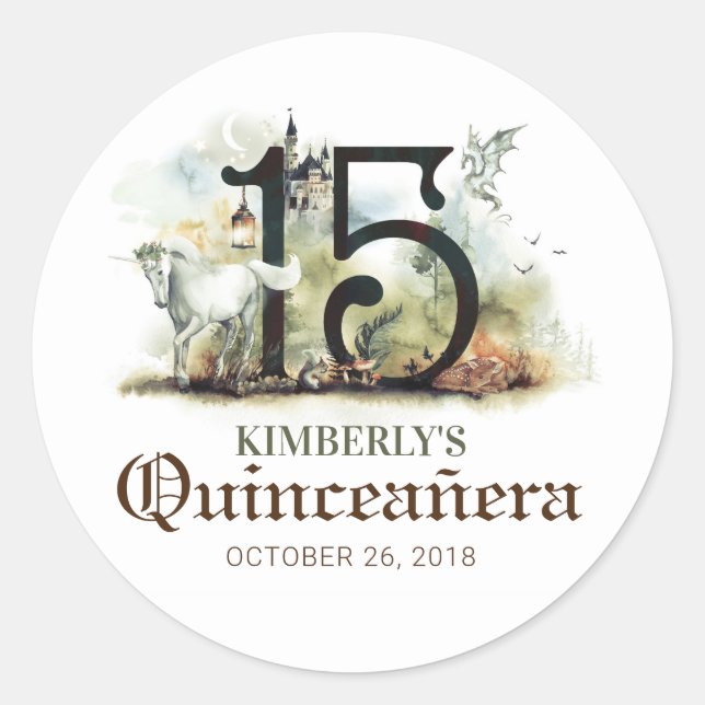 Fairy Tale Princess Quinceanera Classic Round Sticker (Front)