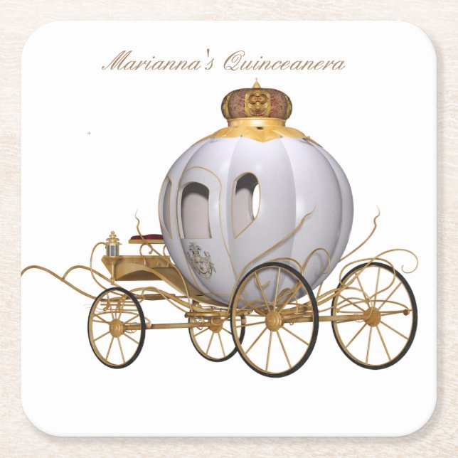 Fairy Tale Princess Quinceanera Square Paper Coaster (Front)