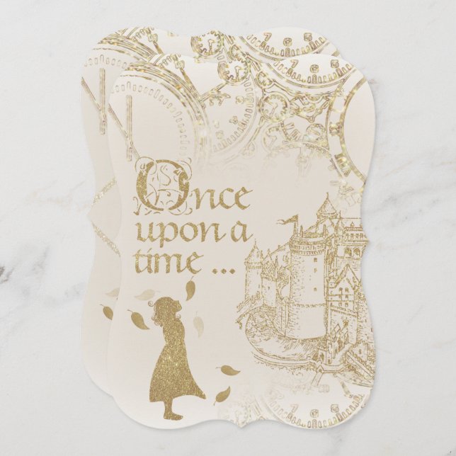 Fairy Tale Princess Theme Gold Glitter Invitation (Front/Back)