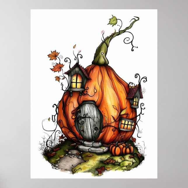 Fairy Tale Pumpkin House Poster (Front)