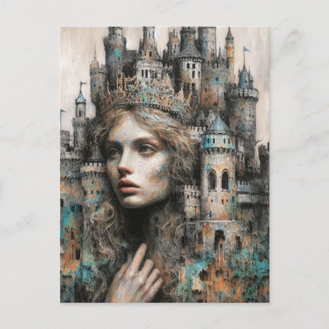 Fairy Tale Queen With Castle on Her Head Postcard (Front)