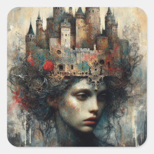 Fairy Tale Queen With Castle on Her Head Square Sticker