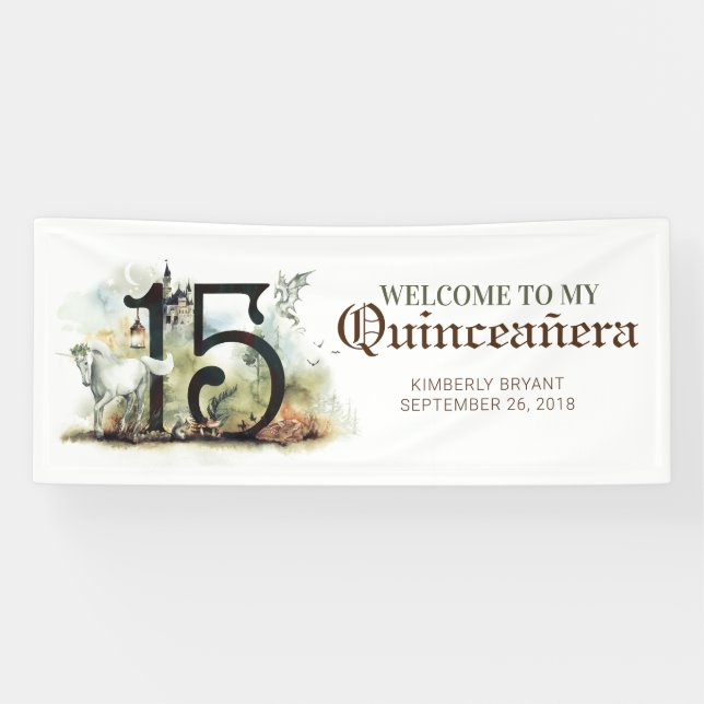 Fairy Tale Quinceanera 15th Birthday Banner (Horizontal)