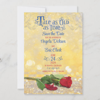 Fairy Tale Red Rose Golden Ballroom Wedding Save The Date