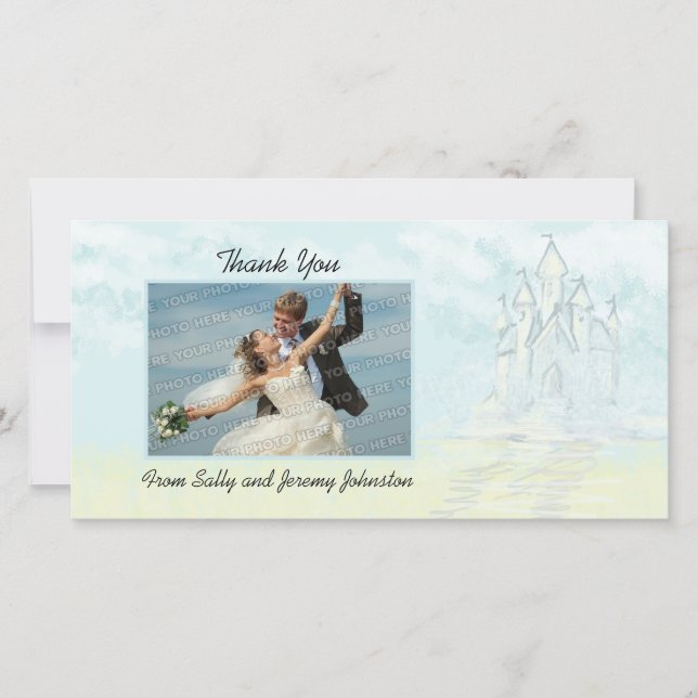 Fairy Tale Sand Castle Beach Wedding Thank You (Front)