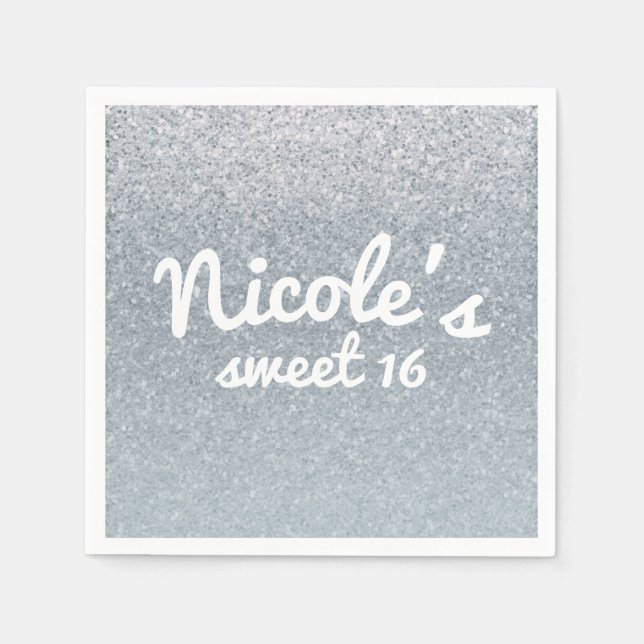 Fairy Tale Silver Glitter Sparkle Party Favour Gla Napkin (Front)