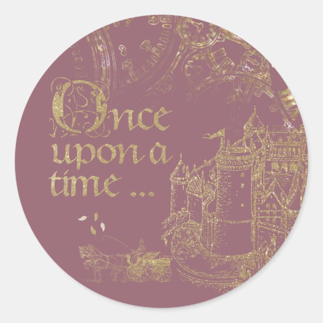 Fairy Tale Theme Castle Carriage Gold on Blush Classic Round Sticker (Front)