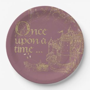 Fairy Tale Theme Castle Carriage Gold on Blush Paper Plate