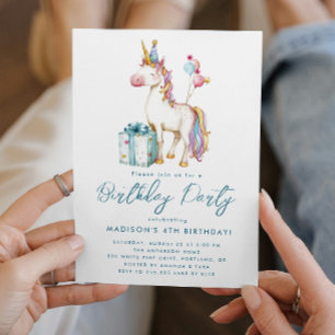 Fairy Tale Unicorn Pink Purple Birthday Party  Invitation