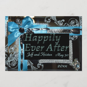Fairy Tale Wedding- Light blue, black and silver Invitation