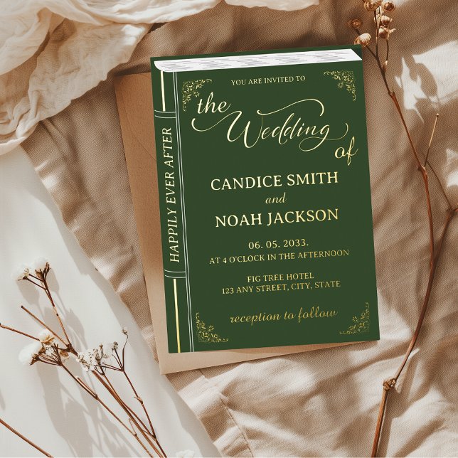 Fairy Tale Whimsical Book Cover Emerald Wedding (Fairy Tale Happily Ever After Book Wedding Invitation)