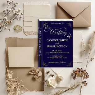 Fairy Tale Whimsical Book Cover Navy Blue Wedding