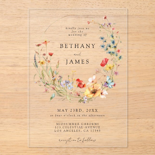 Fairy Tale Wildflower Wedding Acrylic Invitations (Front)