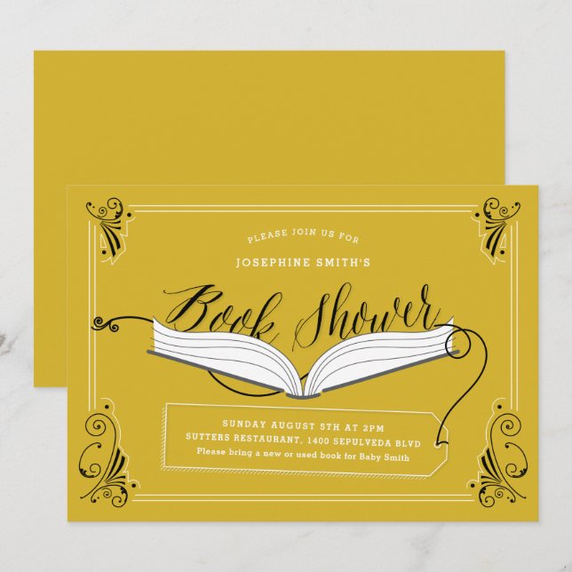 Fairy Tale Yellow Gold Baby Shower Book Shower Invitation (Front/Back)