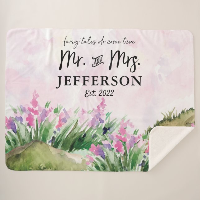 Fairy Tales do Come True | Mr. and Mrs. Wedding Sherpa Blanket (Front (Horizontal))