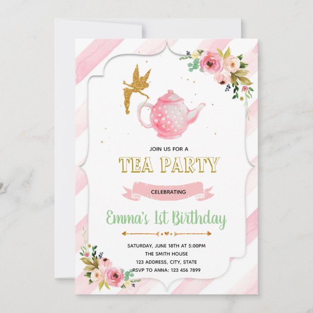 Fairy tea party birthday invitation (Front)