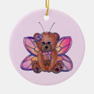 Fairy teddy bear art for kids by Renee Lavoie  Ceramic Tree Decoration