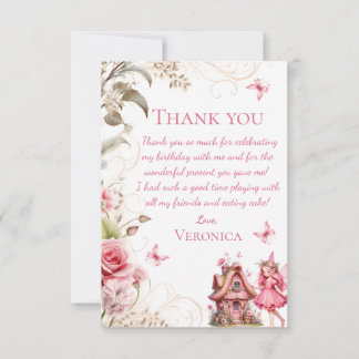 Fairy Thank You Card Birthday Pink Floral