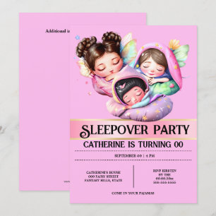 Fairy theme sleepover slumber party girls pink invitation