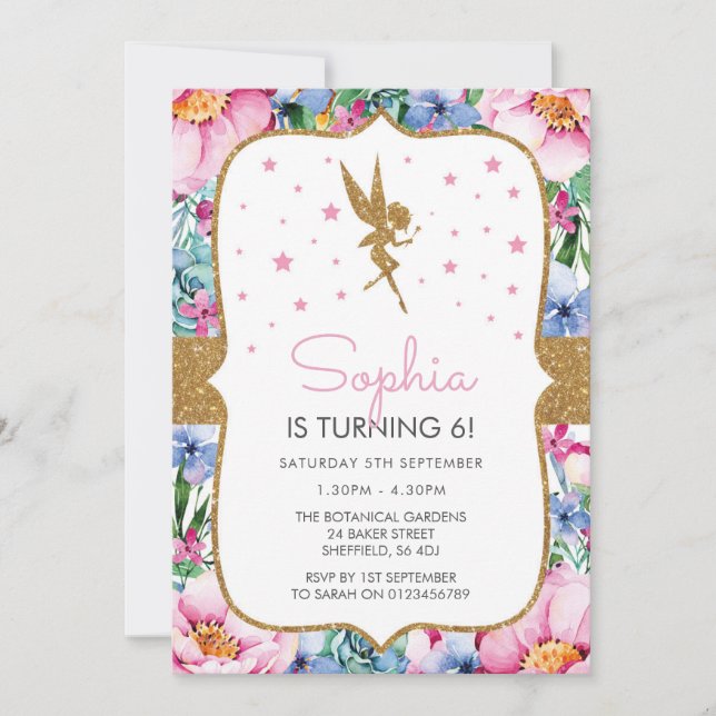 Fairy themed birthday party invitation (Front)