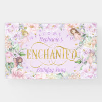 Fairy themed pink purple flowers birthday backdrop