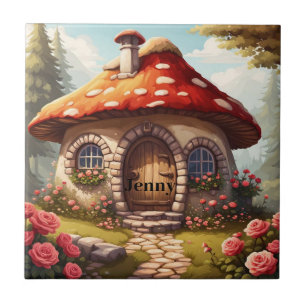 Fairy Toadstool House. Editable name Tile