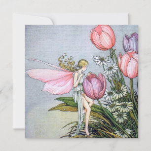 Fairy Tulips Vintage Illustration Flat Card