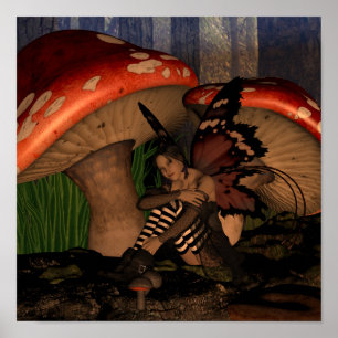 Fairy Under Mushrooms, Woodland Fairy Poster