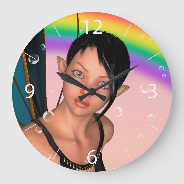 Fairy under Rainbow Large Clock (Front)