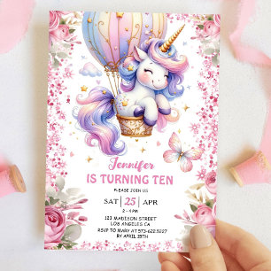 Fairy Unicorn 10th Birthday Girl Pink Unicorn Invitation