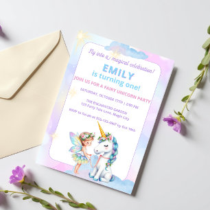 Fairy Unicorn 1st Birthday Invitation Girl Magical