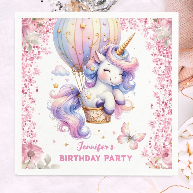 Fairy Unicorn Birthday Girl Pink Cute Paper Napkin (Creator Uploaded)