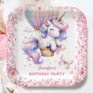 Fairy Unicorn Birthday Girl Pink Cute Paper Plate