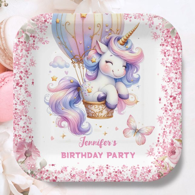Fairy Unicorn Birthday Girl Pink Cute Paper Plate (Creator Uploaded)