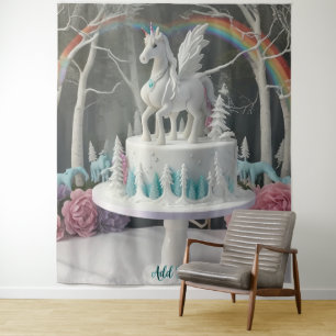 Fairy Unicorn Cake Wall Art Backdrop Banner Tapestry