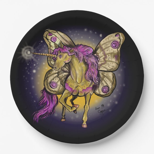 Fairy Unicorn Yellow Emperor Moth  Paper Plate (Front)