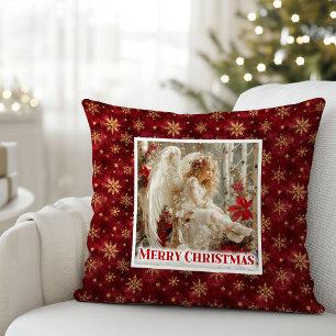 Fairy Victorian Angel Red Gold Christmas Pillow