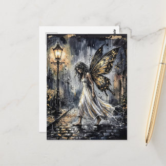 Fairy Walking in the Rain Postcard