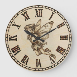 Fairy Wall Clock Wood-Burned Fantasy
