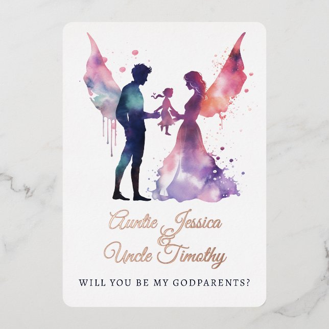 Fairy  Watercolor Photo Girl Godparents Proposal (Front)