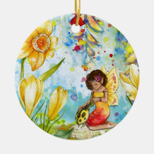 Fairy watercolour illustration whimsical ceramic tree decoration