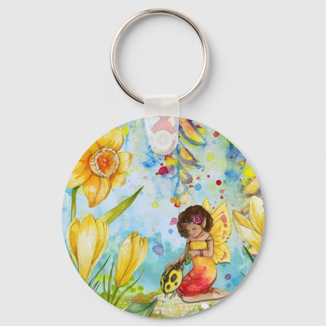 Fairy watercolour illustration whimsical key ring (Front)
