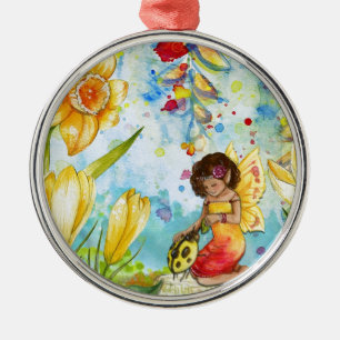 Fairy watercolour illustration whimsical metal tree decoration
