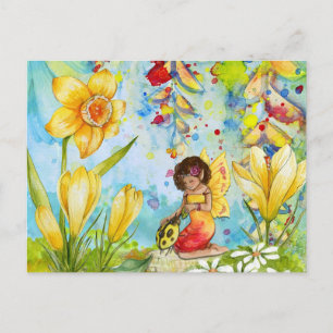 Fairy watercolour illustration whimsical postcard