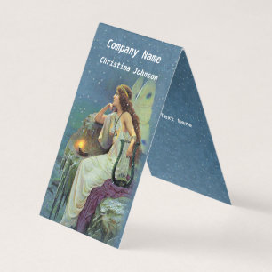 Fairy White Dress on Cliff Harp Candle stars Blue Business Card